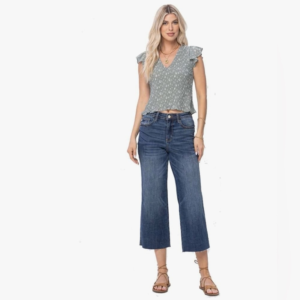Judy Blue High Waist Pocket Embroidery Crop Wide Leg Jeans, 88612 size 3/26